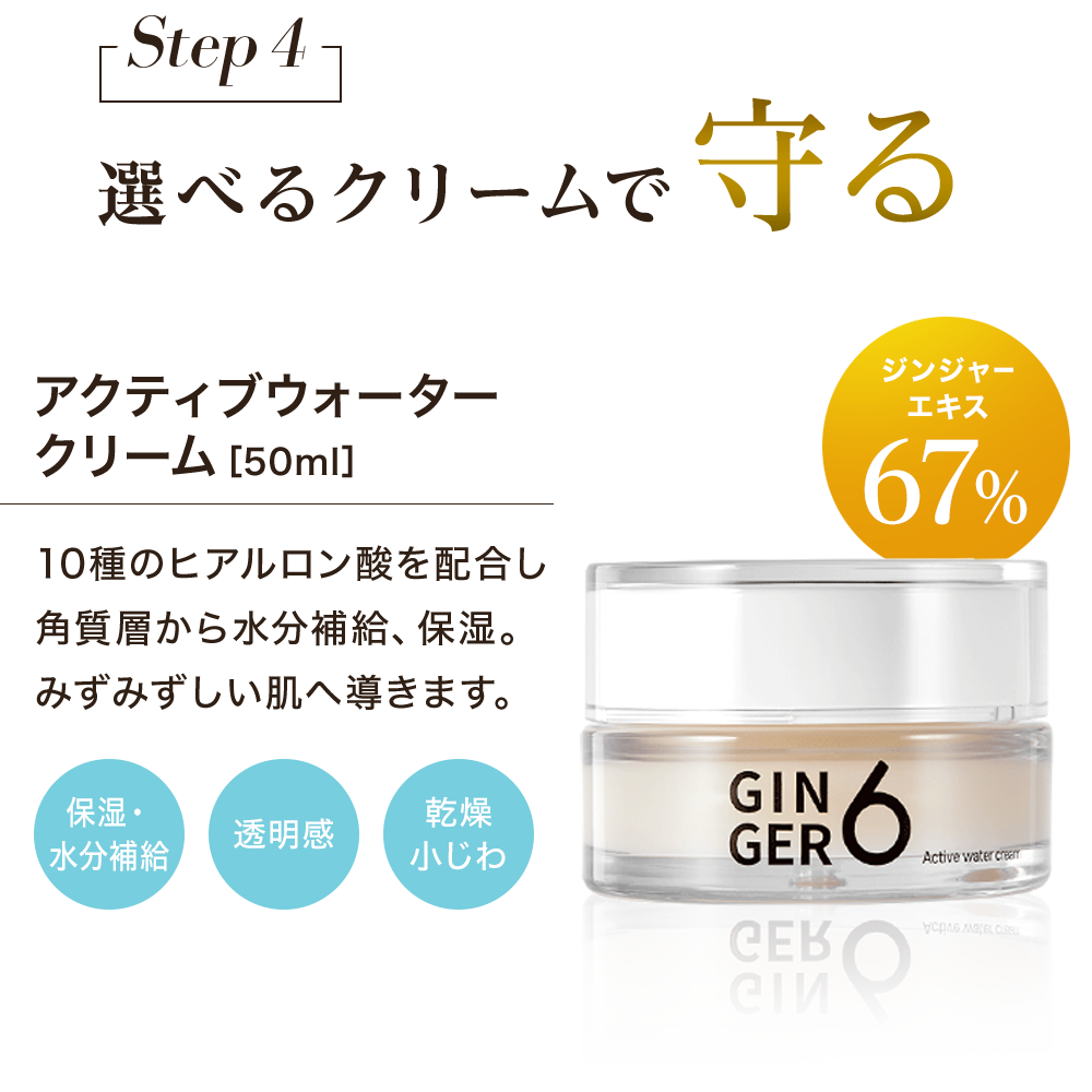 Step4 ジンジャーエキス67% 選べるクリームで守る アクティブウォータークリーム［50ml］